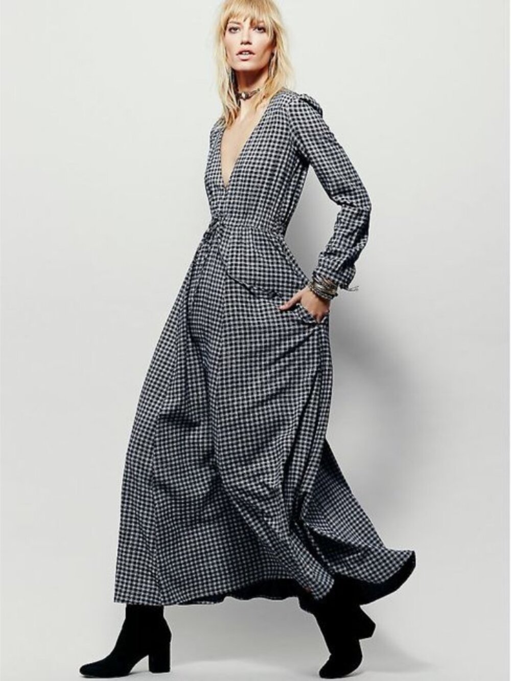Christy Dawn Audrey Maxi Dress Navy Blue Check Plaid Size Small - Picture 12 of 17